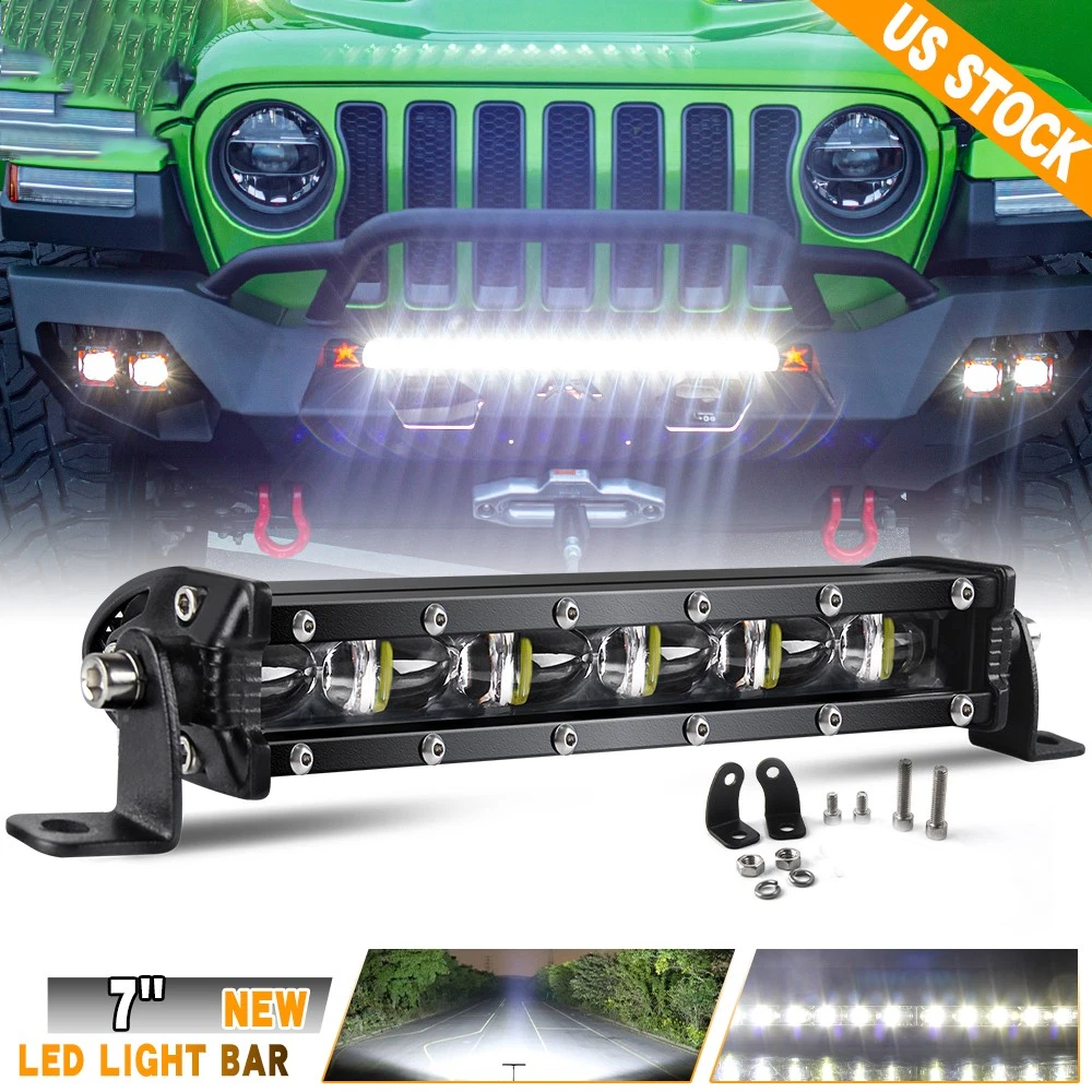7inch LED Work Light Bar Single Row Spot Flood Combo Offroad Driving ATV 4WD SUV