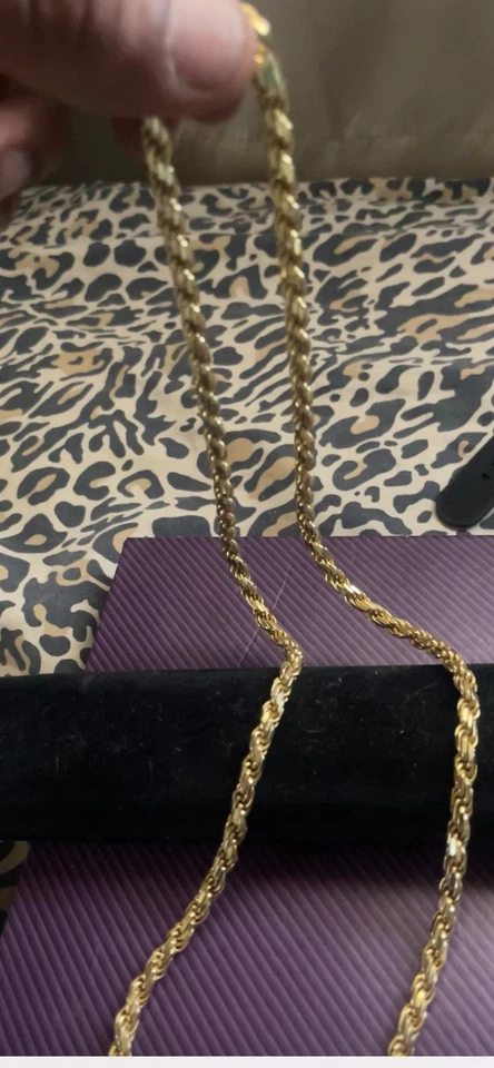 14K Gold Plated on Yell Gold Diamond Cut Rope Chain Necklace Mens Womens Jewelry - Image 3 of 3