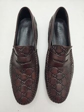 Mocasines Gucci GG de cuero en relieve marrón para hombre EE. UU. 9 zapatos sin cordones para conducir Italia