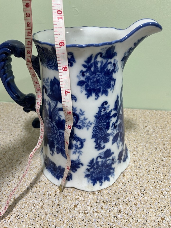 Antique Rockingham Pitcher Cracker Barrel Old Country Blue White Porcelain Repro Antique Style ...