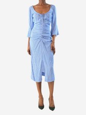 Ganni Blue and white gingham ruched midi dress - size UK 6