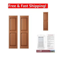 Stylish Raised Panel Vinyl Shutters 12 in. W x 55 in. H - Treated Cedar Color