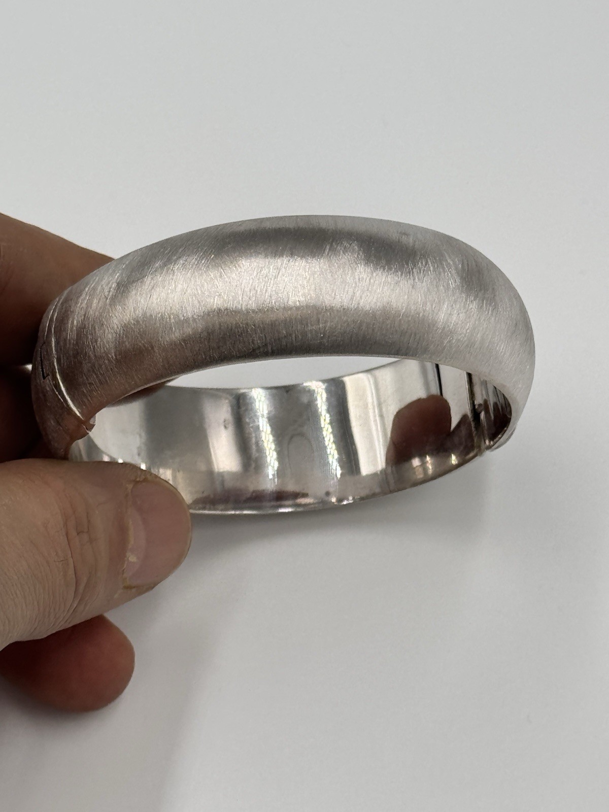 Sterling Silver Hinged Cuff Bangle Brushed Italy … - image 2