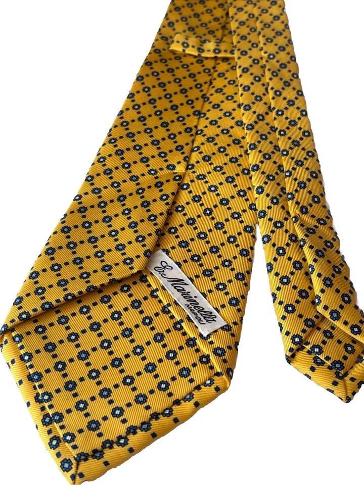 E. Marinella Napoli Silk Tie Yellow Blue Geometric Italian Luxury  - Bild 3 von 4