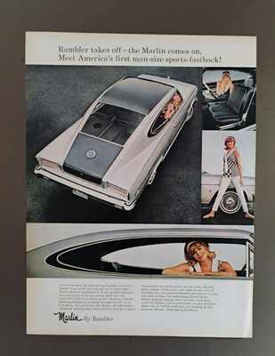1965 Rambler Marlin Classic Black  Marlin Silver Post original magazine ad print