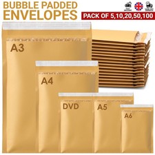 DVD A3 A4 A5 A6 GOLD PADDED BUBBLE ENVELOPES BAG POSTAL WRAPS SMALL LARGE P&P UK
