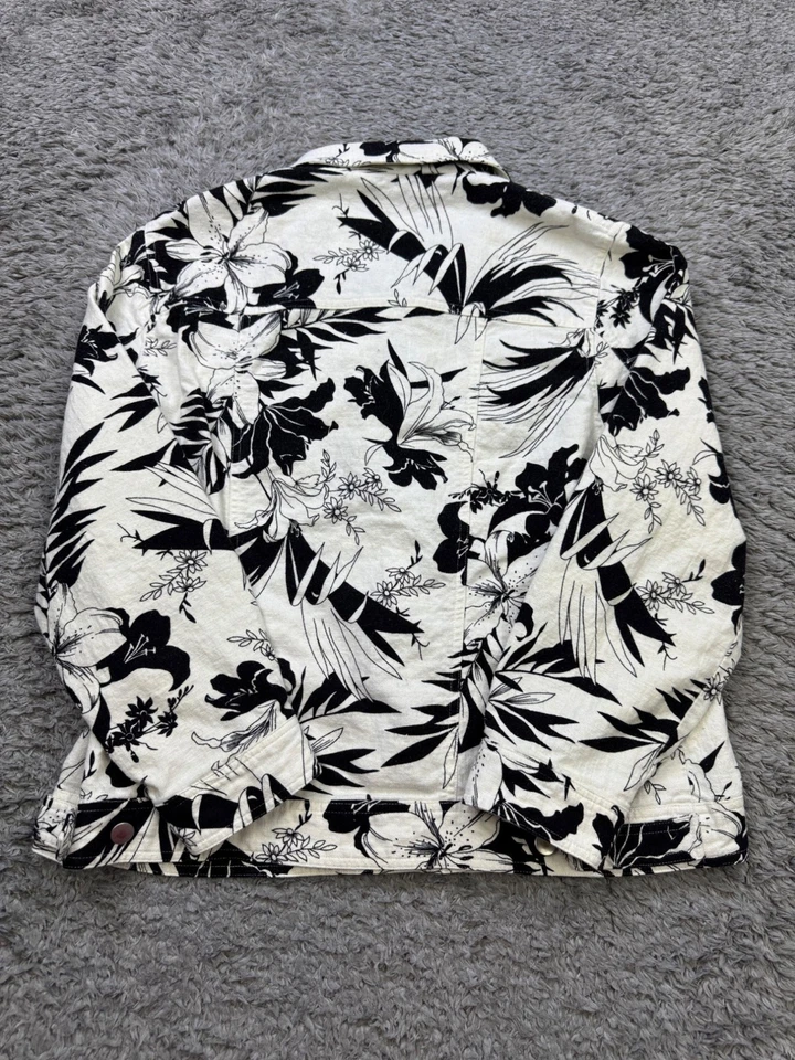 Chaqueta Anne Carson Mujer 1X Blanca Floral Mezcla de Lino Abotonada Chaqueta Artística Foto 2 de 4