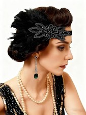 Tongcloud 1920s Flapper Feather Headband Roaring 20s 1 Count Pack of 1 Black