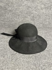 Vintage Arlin Women  s Black Wide-Brim Wool Felt Hat with Ribbon