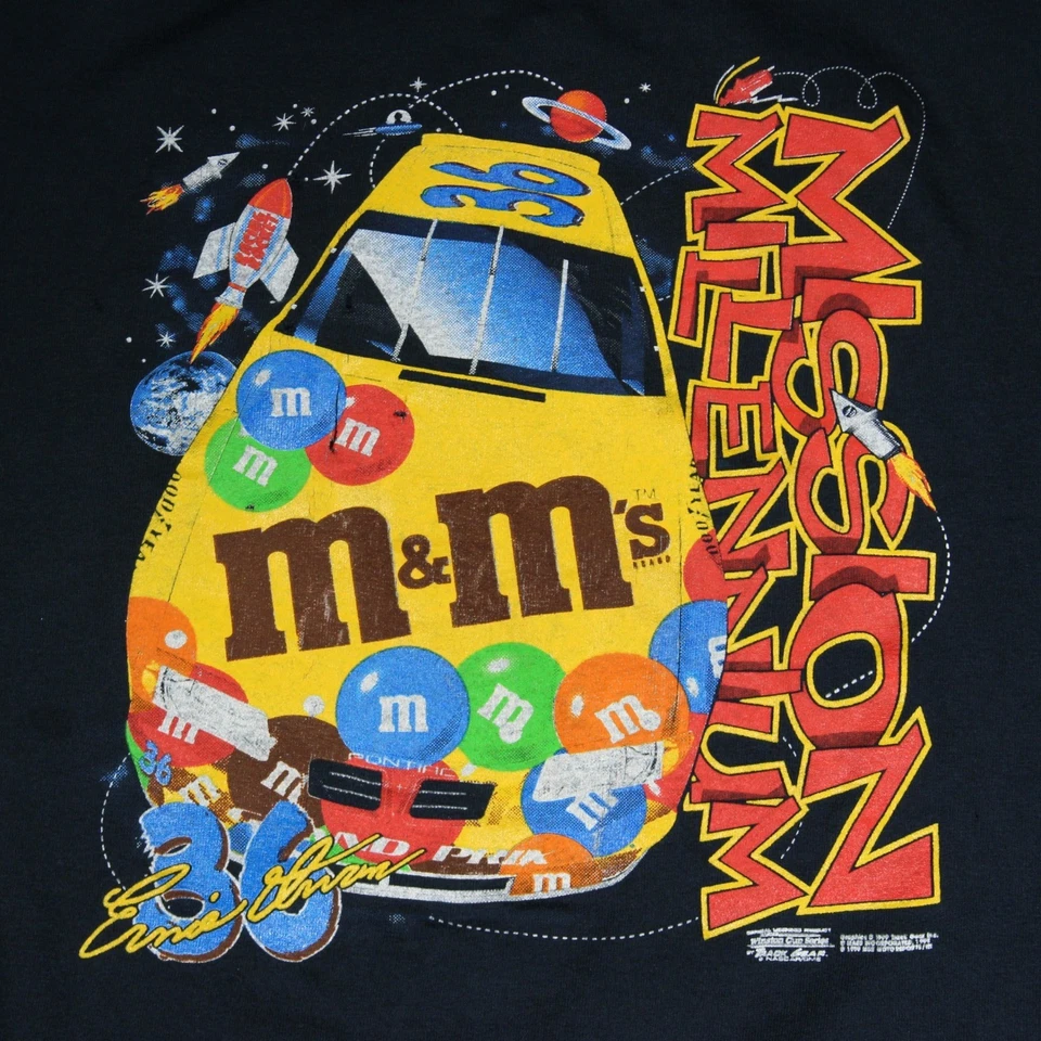 Camiseta NASCAR Vintage Años 90 Juvenil L Negra M&M Ernie Irvan AOP Racing Rocket Foto 3 de 4