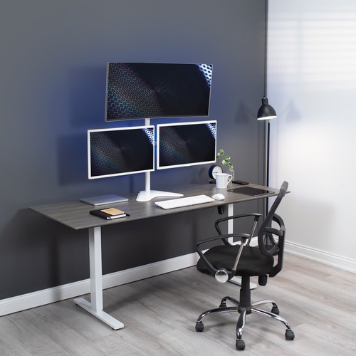 VIVO White Triple Monitor Desk Stand, Adjustable Mount for 3 Screens up to 30" - Picture 6 of 8