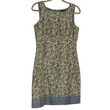 Ann Taylor Silk Dress Sheath Mini Floral Blue Natural Sleeveless 4