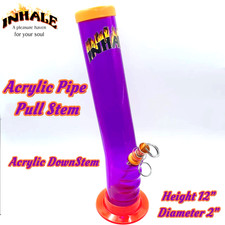 INHALE®️ 2x12" GRIP ACRYLIC HOOKAH WATER PIPE W PULL OUT STEM MADE IN USA