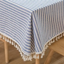Cotton Linen Table Cloth Stripe Tassel Rectangle Tablecloth Dust-Proof Table Cov
