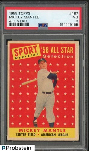 1958 Topps All Stare #487 Mickey Mantle New York Yankees HOF PSA 3 VG