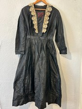 Antique Edwardian 1900s Black Silk Dress Lace Collar Beaded For Study Fragile