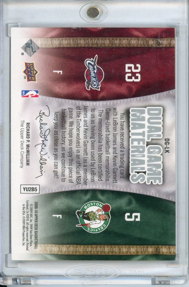 2009 UPPER DECK #DG-LK LeBRON JAMES KEVIN GARNETT DUAL GAME USED PATCH - Image 2 of 2