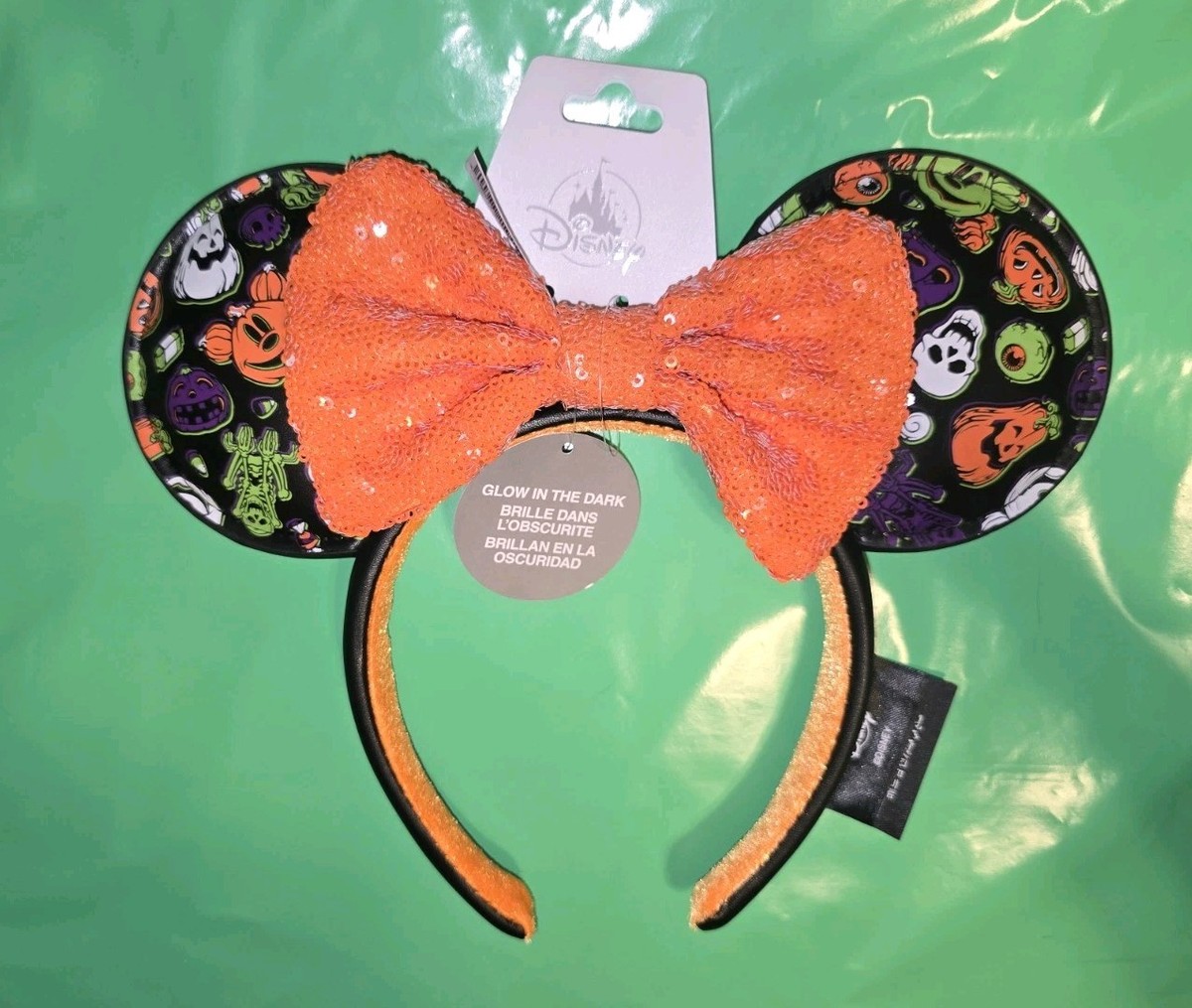 Disney Halloween Mickey & Minnie Mouse Ghouls Glow in the Dark Ears Headband Light up Pumpkin Mouse Ears Illuminated Halloween Headband  main image 2