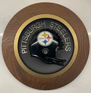Vintage 1970’s Era Pittsburgh Steelers 12” Wall Plate Plaque Faux Wood Grain