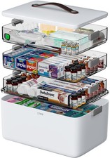 CTIME 4-Tier XL Medicine Organizer - Portable Medicine Cabinet with Leather H...