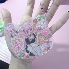 Handmade kawaii Neko cat maid coffee shop Anime girl shaker Glitter keychain