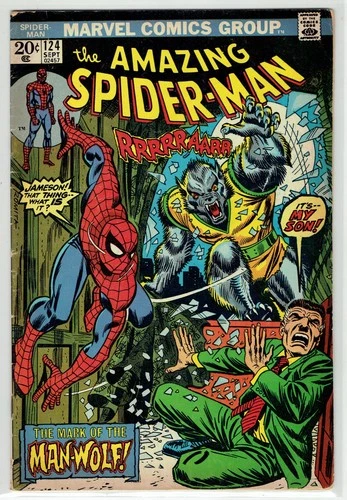 AMAZING SPIDER-MAN #124 (MARVEL, 1973) 1ST APPEARANCE OF THE MAN-WOLF VG