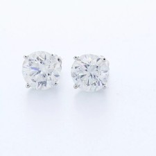 Stud Earrings Solid 14K White Gold Classic 5.99 CT Round Natural Diamond H SI2