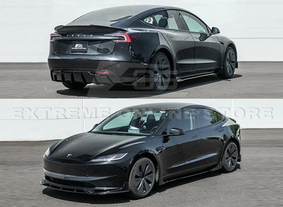 Glossy Black Full Body Kit Fits 24-Up Tesla Model 3 Track Style Highland Sedan
