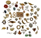 Vintage Brooch & Pin Lot Mid Century Costume Jewelry Floral Rhinestone Gold Tone