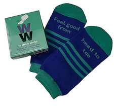 NIB WW Weight Watchers No Show Socks Quotes Unisex Bottom Grips Blue Green