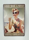 Tin Metal Sign Vintage Chic Art Decoration Beach Martini Pinup Girl