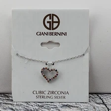 Giani Bernini Multi-color CZ Sterling Silver Heart Pendant Necklace 16" + 2" Ext