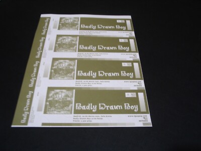 BADLY DRAWN BOY 4 TICKETS PROMOTER PROOFS NOT NUMBERED MADRID 2001 TOUR