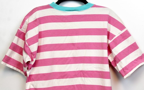 VTG 80s Boscali Pink Stripe TShirt Womens Medium Teal Crewneck Classic Preppy - Picture 7 of 10