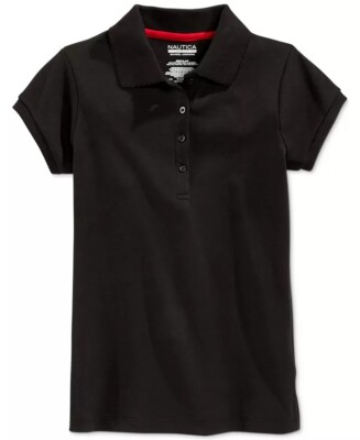 Nautica BLACK Big Girls Short Sleeve Interlock Polo Shirt, US X-Large  (14/16)