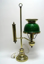 VTG 1980's Brass Tole Student Desk Lamp Table Light Metal Shade Green