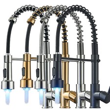 LED Kitchen Sink Faucet Pull Down Sprayer Single Handle Stainless Steel Faucet