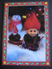 UNUSED vintage greeting card Troll-i-day Greetings CHRISTMAS Troll Doll Snowman