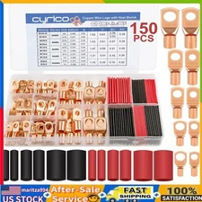 150Pcs Battery Cable Ends,Copper Wire Lugs Assortment Kit AWG 2 4 6 8 10 Gauge.