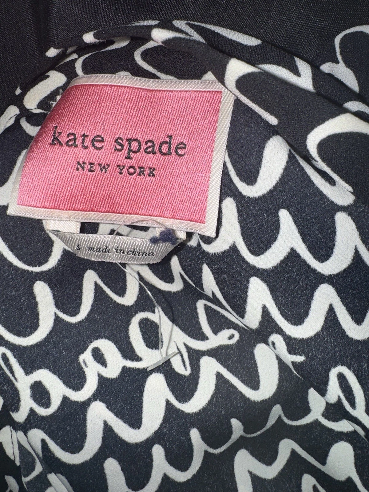 Abito Kate Spade Pop Scallop cravatta scollo aderente e svasato manica lunga taglia S