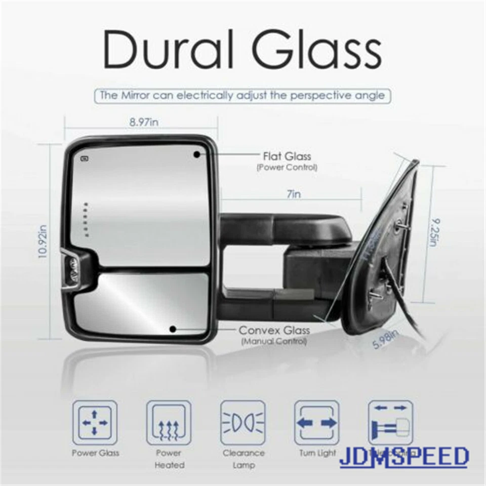 Pair Towing Mirrors For 07-14 Chevy GMC Chrome Side Power Heated Led Signal Set - Image 2 of 4
