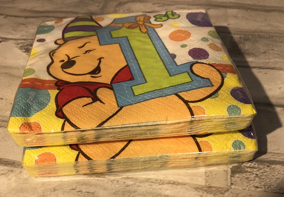 Hallmark Disney Winnie The Pooh First Birthday Beverage/Dessert Napkins 2 - Image 2 of 4