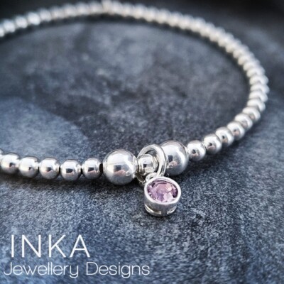 Inka 925 Sterling Silver stretch bead Bracelet June Alexandrite Birthstone charm