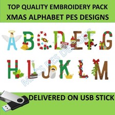 Weihnachten Alphabet PES Stickpackung auf USB zum Besticken von Weihnachtsschrift Weihnachtsmann Dateien