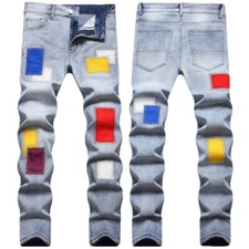 Mens Trousers Denim Pants Casual Stretch Slim Fit Ripped Distressed Skinny Jeans