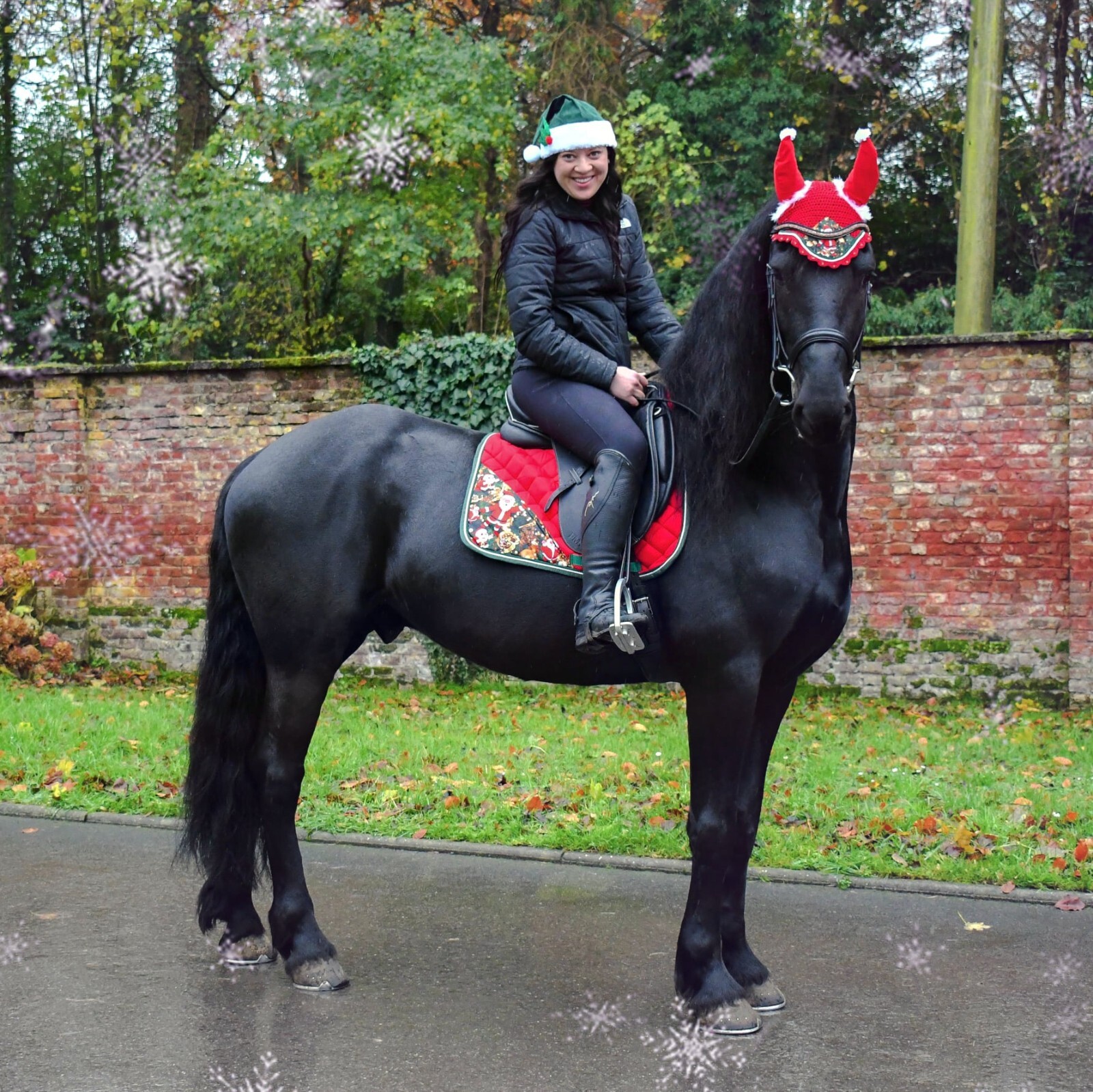 PONY Cappello Babbo Natale Doppio Cappello Orecchio Cavallo Cappuccio Maschera Velo Completo Regalo di Natale