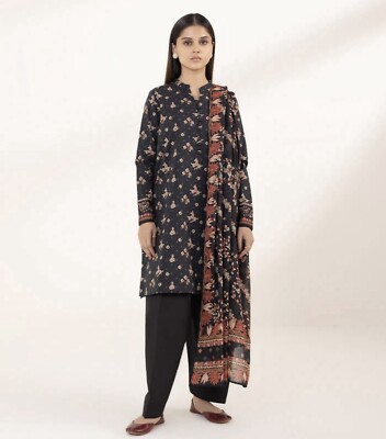 New Original Pakistani Indian LAWN Sapphire Stitched 3-Piece Dress black  (L) | eBay