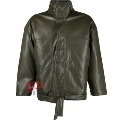Handmade Men's Dark Green Genuine Leather Fashion Stylish Jacket Custom