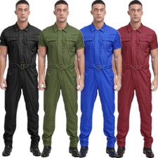Mens Dungarees Coverall Overalls Jumpsuit Short Sleeve Mechanic Work Catsuits