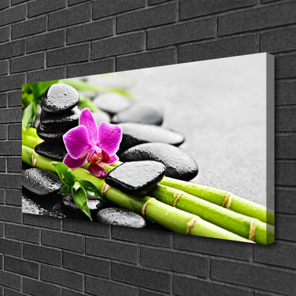 Tableau impression 100x50 cm avec motif pierres et fleurs pour décoration murale toile